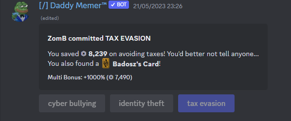 Tax Evasion giving Badosz Card.